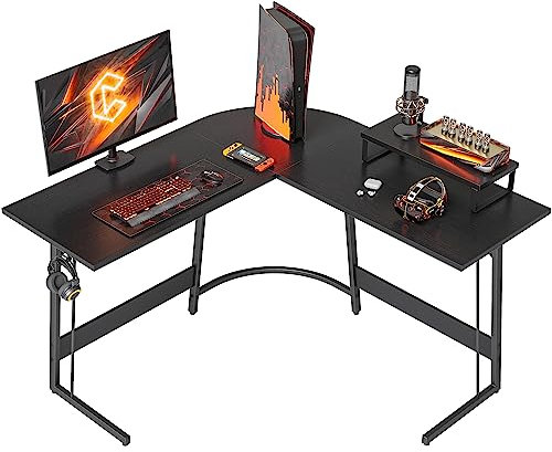 CubiCubi L-förmiger Gaming-Schreibtisch, Computer-Bürotisch, Eckschreibtisch mit großem Monitorständer für Zuhause, Büro, Arbeitszimmer, Schreibarbeitsplatz, 119,4 cm, Schwarz