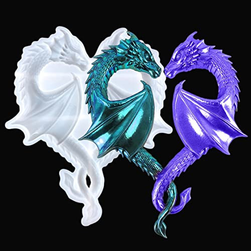 HyzaPhix Drachen Silikonform 3D Groß Drache Resin Epoxidharz Formen Kristall Silikon Gießform Dragon Silicone Mold für DIY Handwerk Zwei Schutz Drachen Ornament Wanddekoration Wohnkultur