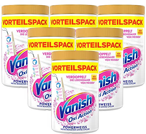 Vanish Oxi Action Powerweiss Pulver – 6 x 1,65 kg – Fleckenentferner und Wäsche-Booster Pulver ohne Chlor – Für weiße Wäsche