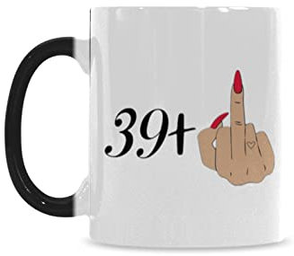 NevkA - Tasses amusantes pour femme 39 + 1 doigt d'honneur égal au 40e anniversaire - Cadeau fantaisie pour sœur, tante, collègue, épouse, maman, grand-mère, elle, farce, tasse à café morphing, 325 ml