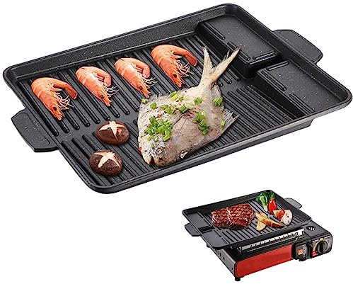 1pc Grillplatte 14.57x10,24 Zoll BBQ Grill Rack Grill Gusseisen-Grillplattenbefestigung mit Griff für Camping-Gasherd, elektrisches Kochfeld