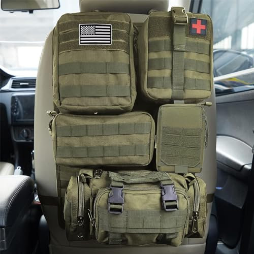 Universeller taktischer Organizer für Autositz, Rücksitz, taktischer Molle-Fahrzeug-Organizer, Panel-Ausrüstung, Zubehör mit 5 verschiedenen Größen, MOLLE-Taschen für Auto, LKW, Ford, Jeep, Fahrzeug