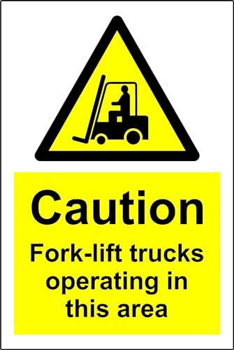 Warning Caution Fork-Lift Trucks Operating in This Area Safety Sign - 1.2mm Rigid Plastic 300mm x 200mm Case (Pack of 5)