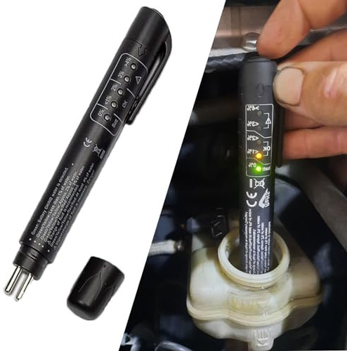 KARELLS Tester Liquido Freni, Tester Olio Freni, Tester Fluido Freni, Penna Tester Liquido Freni, Universale Tester Liquido Freni, con 5 LED Indicatore,Strumento Test per Auto per DOT3,DOT4,DOT5