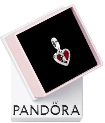 Pandora Moments Colgante doble con diseño de candado en forma de corazón de plata de ley con circonitas cúbicas transparentes y esmalte rojo