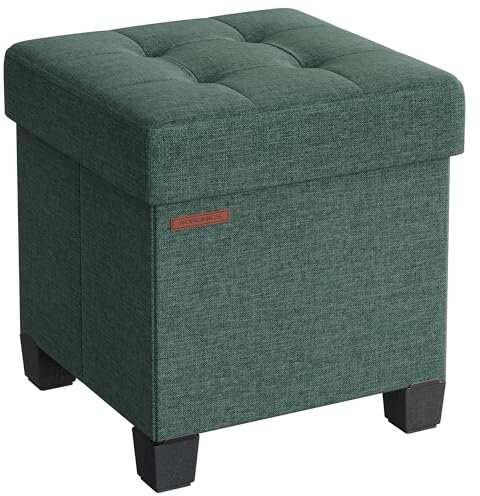 SONGMICS Storage Ottoman, Foldable Small Ottoman Foot Rest, 38 x 38 cm Foot Stool, Ottoman with Storage, Load up to 300 kg, for Living Room, Bedroom, Dorm, Retro Green LSF014C51
