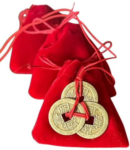 Porte-Bonheur Feng Shui Traditionnel, Symbole de Richesse et prospérité réussite Fortune, Anciennes pièces de Monnaie Chinoise Green Terre Happy