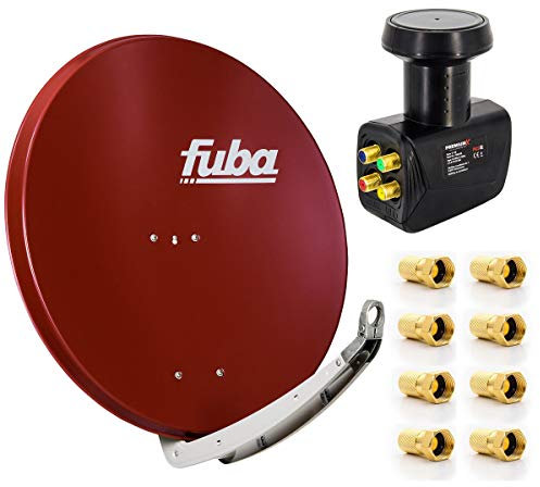 Premium X Satelliten-Komplettanlage Fuba DAA 850 R Satellitenschüssel Alu Rot Quad LNB schwarz 8X F-Stecker für 4 Teilnehmer