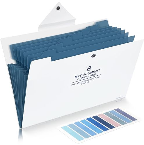 8-Fächer Dokumentenmappe A4, Fächermappe mit 200-Etiketten, Mappe A4, Sammelmappe mit Druckknopf für Zuhause, Büro, Schule Und Auf Reisen (Weiß)