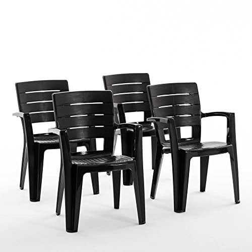 RATTATAN Anita - stapelbare Außen- und Gartenstühle aus Holzeffekt-Resin mit Armlehnen (4, Anthrazit)