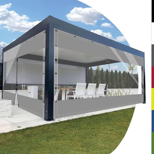 HQQMNY Plane mit ösen Transparent Abdeckplane Wasserfest 0.5mm Outdoorvorhänge mit Ösen Zeltplane aus 560g/m² PVC Wetterfeste Gewebeplane Regenplane für Pavillon(Grau, H1,8mxL1,2m)