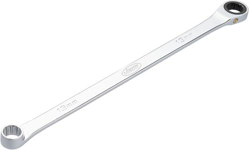 VIGOR Ratschen-Ringschlüssel V7031-13, extra lang, 13 mm SW, 295 mm Länge, 72 Zähne, verchromt und poliert, für größere Kraftübertragung, schlanke Bauform