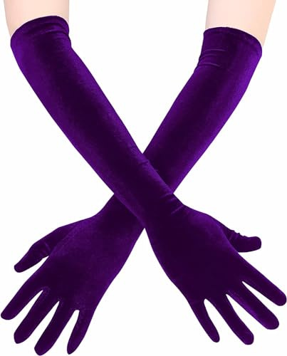 Blausky 1 Paar Handschuhe,Damen Abendhandschuhe,Samt Handschuhe,Lange Samthandschuhe,Hochzeitshandschuhe,Wärme Gloves,Ellenbogen Handschuh,für Party Halloween Karneval,9 x 53 cm,Lila