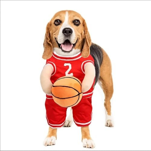 leryveo Hundekostüm Basketball Halloween Kostüm mit Ball für Kleine und Große Hunde, Rot, Polyester, M