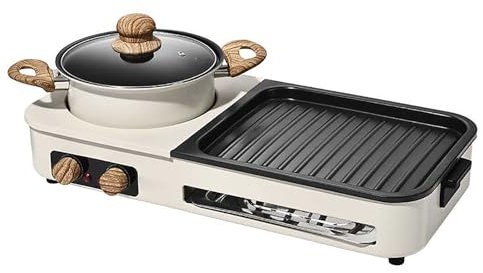 Griglia Elettrica, Pentola Elettrica Antiaderente for Interni E Grill for Barbecue, con Coperchio Visivo for Pentola, Controllo Indipendente della Doppia Temperatura, Grill Elettrico Multifunzione
