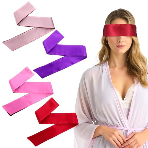 Oruola 4 Stück Satin Augenbinde,Double-Sided Farbe Augenmaske aus Satin,Weiche Schlafmaske,150 x 7 cm Verstellbare Satin Augenmaske für Paare Spielen,Reise-Augenmaske für Frauen, Männer,Erwachsene