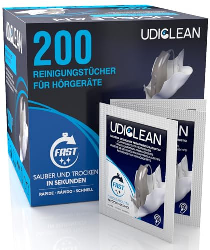200 lingettes nettoyantes Udiclean pour le nettoyage et l'entretien des appareils auditifs Lingettes à séchage rapide humidifiées et emballées individuellement éliminent la sueur grasse et la saleté