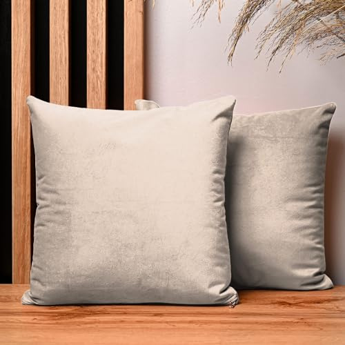 MG Design 2er Set Kissenbezüge 30 x 30 cm in Beige – mit Reißverschluss, samtig-weich mit dezentem Schimmer, pflegeleicht & langlebig