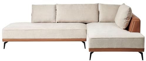 Ecksofa Stoff Kunstleder linksseitig 3-Sitzer modular beige / braun Myken