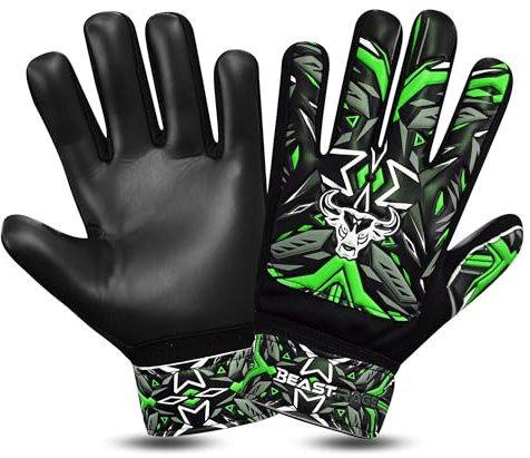 BEAST RAGE Torwarthandschuhe Kinder Gepolsterte Torwart Handschuhe für Kindero Fußball Torwarthandschuhean für Jungen, Kinderg (Grün, Größe 8 (M/L))