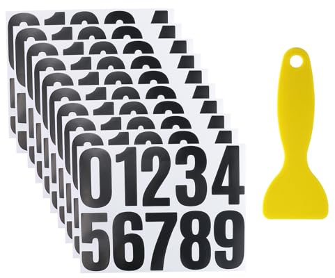 10 fogli adesivi per targa neri, numeri adesivi grandi, numeri adesivi, con 1 raschietto giallo, per armadietti, uffici, cartelloni pubblicitari, automobili