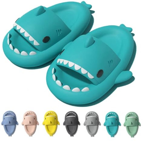 IDEINER Nuage Requin Pantoufle Femme Homme Original Chaussons Souple Confortable Tongs Eva Sandales Plage Piscine Douche Claquette Mignon Cloud Shark Slides Adultes Vert Menthe Taille EU 42/43