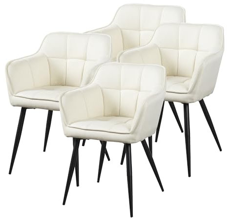 [en.casa] Esszimmerstuhl 4er Set Birmingham Armlehnstühle Bürostühle Polsterstuhl mit Rückenlehne Beige mit Metallbeine 81 x 57 x 53 cm