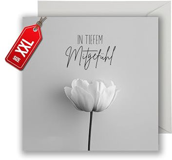 Trauer Karte mit Umschlag - einfühlsame Trauerkarte “In tiefem Mitgefühl” aufrichtige Kondolenzkarte besinnliche Beileidskarte Gedenkkarte Beileid Trauerfeier Beerdigung Anteilnahme (XXL 22cm)