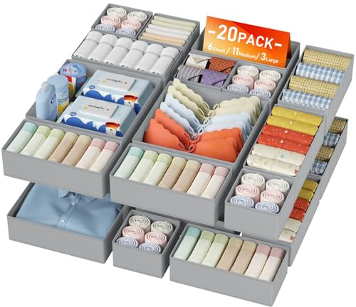 DIMJ Drawer Organizer Clothes - 20 Pack Closet Drawer Organizer Bins for Baby Clothes Storage, Fabric Dresser Organizer for Nursery Bedroom, Foldable Small Drawer Dividers for Underwear Socks