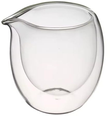 Double Wall Glass Tea Milk Pitcher, 200ml, Heat-Resistant Clear Glass, Handmade