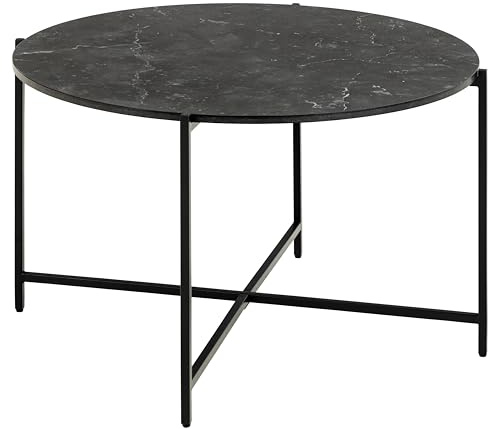 AC Design Furniture Noah rund Couchtisch, Tischplatte Izmir matt schwarz rau Melamin, Gestell matt schwarz rau pulverbeschichtet Stahl, Colli 2 von 2, Ø70x42 cm