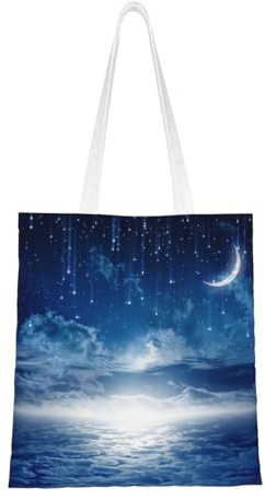 Beautiful Night Fashion Canvas Tote Bag With All Over Print Design, Large Reusable Shopper Tote With Double Handles,Beach Tote, Weekend Bag ﻿