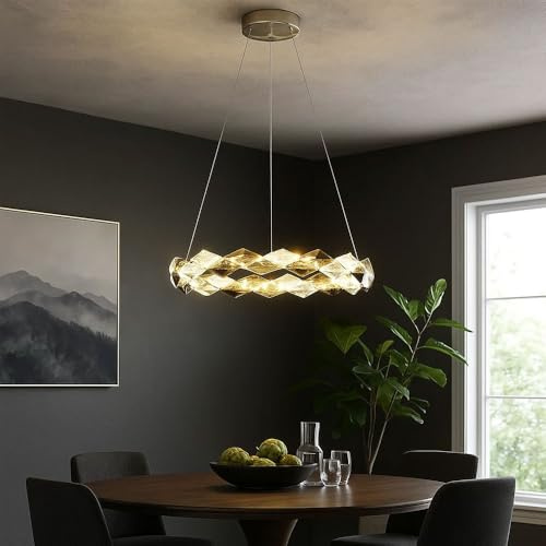 LED Hängelampe Esstischleuchte Wohnzimmerlampe Pendelleuchte Kristalle rauch klar, 18W 920lm neutralweiß, DxH 55 x 130 cm