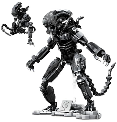 JVAVNE Xenomorph Bausteine, 1011 Teile Xenomorph Spielzeug Klemmbausteine for Erwachsene, Alien Mech Action Figur Bausatz Modell, Geschenk für Fans und Freunde