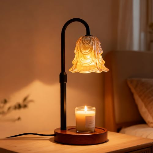 Guniata Lámpara calentadora de velas, con temporizador y regulador de intensidad, 4 niveles regulables, altura regulable, lámpara de fragancia para aceites esenciales, para velas perfumadas en cristal