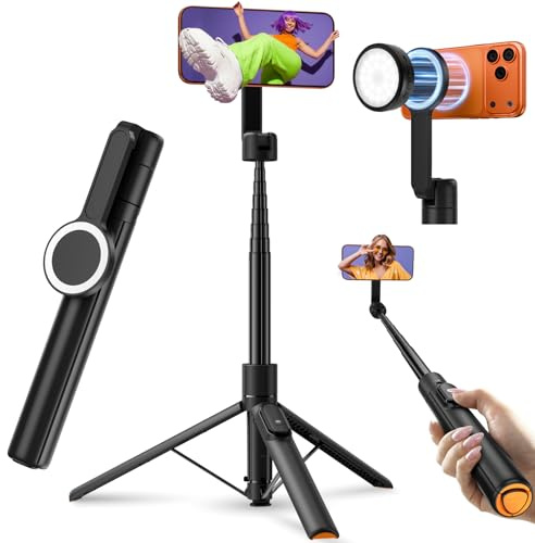 Synco Trípode magnético para selfie para iPhone, magnético, 13-66 pulgadas, trípode portátil con mando a distancia y anillo de metal para Android, giratorio 360°, para vlogging y creación de contenido
