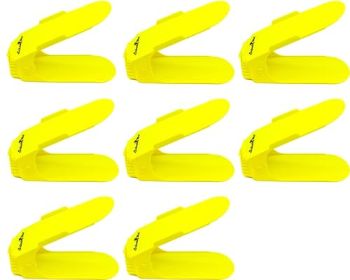 SchuhMe 8 x Verstellbarer Profi Schuhstapler Schuhorganizer Schuhhalter – Magic Shoe Rack Organizer - Sparset für 8 Paar Schuhe (Gelb)