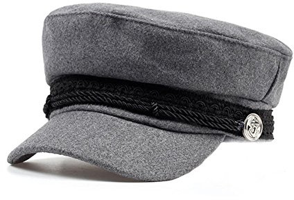 MAKFORT Military Cap Army Cap Damen Wollmischung Flache Kappe UV Sonnenhut Mit Knöpfe, Seil, Spitze Dekoration Grau