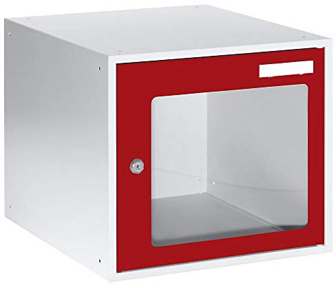eurokraft | Basic | Schließfachwürfel | HxBxT 350 x 400 x 450 mm | Sichtfenstertür | lichtgrau/feuerrot