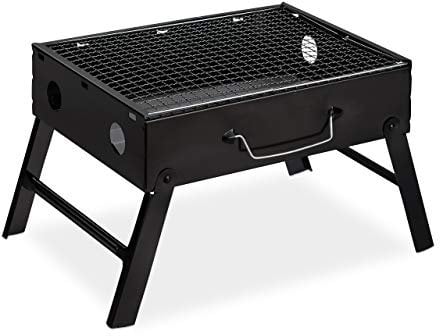 Folding Camping Barbecue Grill, Foldable BBQ for 4, Briefcase, Portable, Steel HWD: 20 x 41 x 27 cm, Black