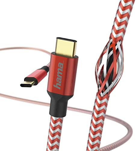 Hama Ladekabel und Datenkabel Reflective (USB-C auf USB-C, USB 2.0, vergoldet, 480 MBit/s, 20 V, 3 A, 1,5 m Kabellänge) Rot
