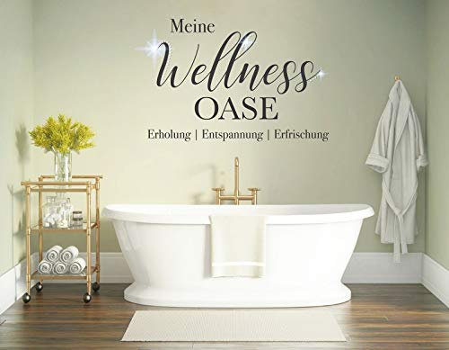 tjapalo® pkm454 Wandtattoo Wellness Oase Wandsticker Badezimmer Wellness Oase Wandtattoo Badezimmer Sprüche Erholung Entspannung inkl Kristalle, Farbe: Schwarz, Größe: B100xH58cm