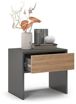 regalik Nachttisch PARI mit Einer Schubkasten 50x45x35 cm - Nachtschrank mit Schublade mit Kugelgelagerten Führungsschienen Tip on - Nachtkästchen mit Modern Design in Graphite-Oak