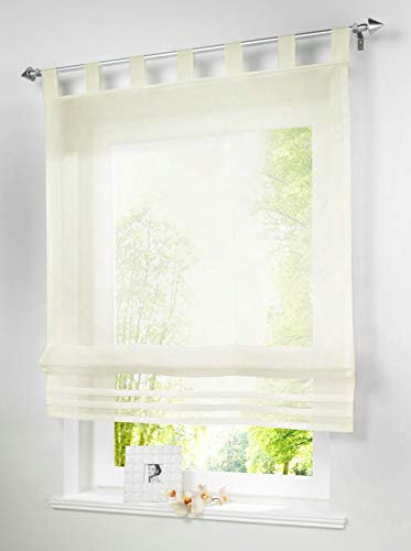 Yaland Voile Raffrollo mit Faltenblende Unifarbiges Küchen Transparentes Raffrollo mit Schlaufen Wohnzimmer Gardinenschals (BxH 100x155cm, beige) 1 Stück