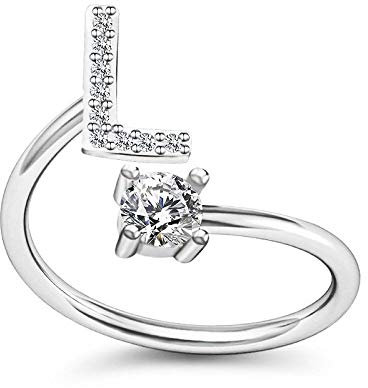 Bungsa L Ring Buchstabe - BUCHSTABEN RING silber mit Kristallen - biegbarer Fingerring/Zehenring Toering für Damen, Kinder & Herren