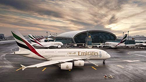 ZGNH Puzzle 1000 Teile Hölzern,Flughafen Dubai A380 Airbus, Dekompression der Erwachsenen,Kinderpuzzle Spiele ab 8 Jahren, Spielzeug für Mädchen Jungen Teenager (75x50 cm)