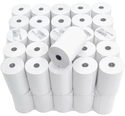 50x Bonrolle 80mmx50m BPA-frei, für Thermo-Drucker (qualitatives Thermopapier für Kassensysteme und Registrierkassen, Breite: 80 mm, Ø Rolle: 60 mm, Ø Hülse 12 mm, Lauflänge: 50 m)