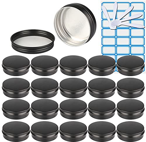 ZEOABSY 50 Pièces 100ml Pots en Aluminium Vide Rond Noir Mat Petit Cosmétiques Pot Conteneurs for Fait Main Bougies Crème Baume Voyage, 5X Spatule, 2X Étiquettes