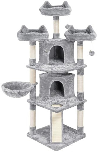 Yaheetech Arbre a Chat Géant 175 cm avec Griffoir Arbre à Chat Design Arbre à Gratter Tour de Jeux avec 2 Grottes Spacieux 3 Plateformes Planche à Gratter Gris Clair