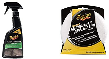 Meguiar's ME G9416 Carpet & Interior Cleaner 473ml & X3080EU Even Coat 5 Inch Microfibre Applicator Pads (2 Pack) for Hand Applying Compounds, Polishes and Leather Cleaners